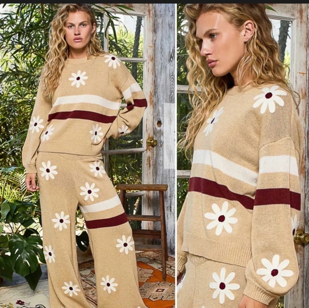 NEW!!! POL Floral Beige Sweater and Pants Set - Picture 3 of 3